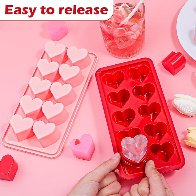 Webake Heart Ice Cube Molds, 10-Cavity Heart Shaped Silicone Molds for Chocolate, Ice Cubes, Candy, Soap, Pink Red Ice Cube Trays for Cocktails, Whiskey, Drinkings (Pack of 3)