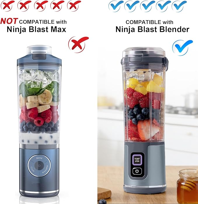 Ninja Blast Accessories 3pcs - Replacement Parts 18oz Blending Vessel Cup & Vessel Cap & Sip Lid with Carry Handle, Compatible with Ninja Blast Portable Blender BC100 Series and BC151 Series Black