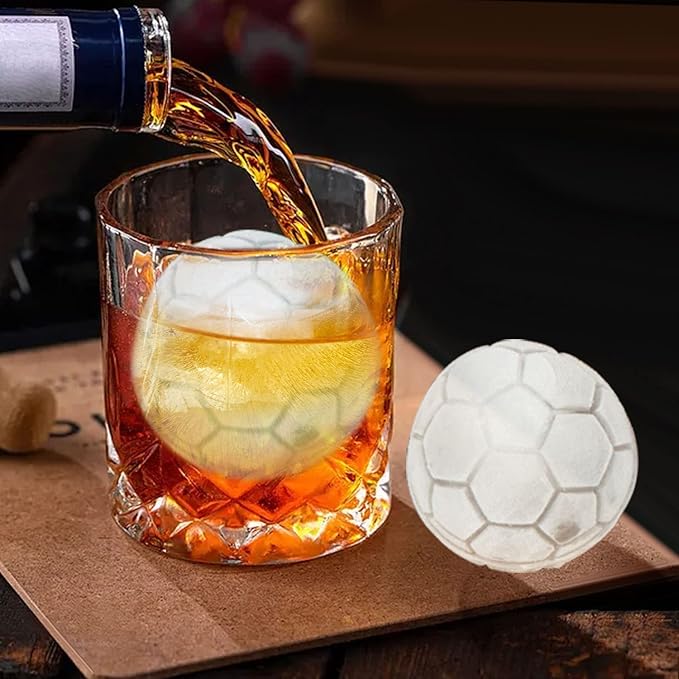 Soccer Ice Cube Mold, Football Shapes Ice Cube Tray, Silicone Sphere Ice Mold Chocolate Mold with Clear Funnel-type Lid, Make 4 Large Ice Balls for Chilling Whiskey Cocktails Drinks, Green