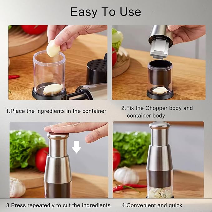 2025 Upgraded Compact Mini Dicer Food Chopper,Multifunctional Manual Garlic Press,Manual Pressed Chopper,Stainless Steel Hand Food Chopper for Mincing Garlic Press Stainless Steel,1PCS