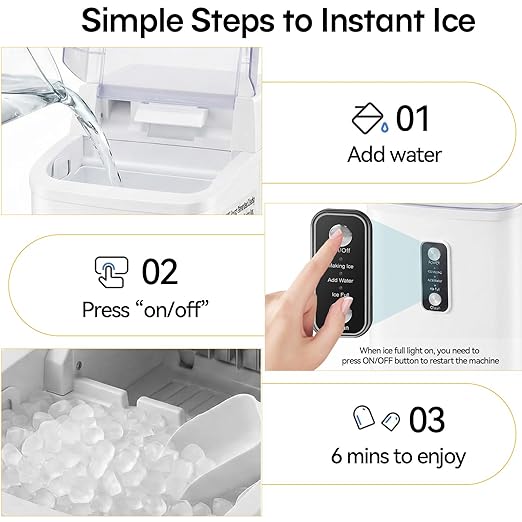 NEWBULIG Nugget Ice Makers Countertop, Portable Nugget Ice Machine, Ready in 6 Mins, 24lbs in 24Hrs, Auto-Cleaning, with Basket and Scoop, for Home, Kitchen, RV, Camping, White