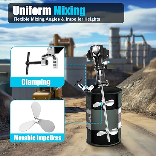 50 Gallon Pneumatic Automatic Paint Mixer, Industrial Air Agitator, 1/2 HP 2000 RPM Industrial Air Agitator for 55 Gallon Drum, Stainless Steel Tank Barrel Air Mixer for Coating Ink