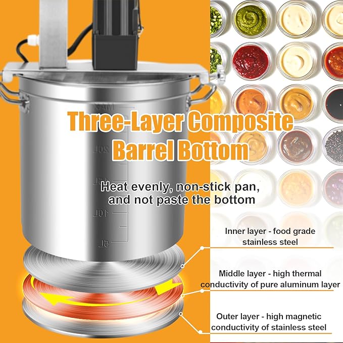 Automatic Food Mixer - 60L Commercial Food Mixer,4 Blade Stirring Scraper,for Making Jam, Sauce, Filling, Hot Pot Seasoning Bottom Soup Sauce Stirre Frying Machine,Adjustable Stirring Speed