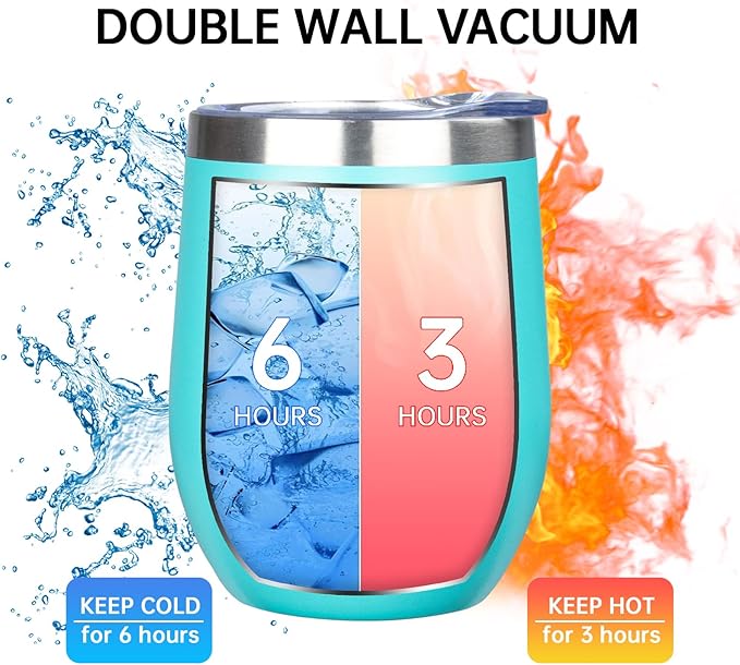 MEZMUT 12 Oz Insulated Wine Tumbler with Lid Double Wall Vacuum Stainless Steel Wine Glass Coffee Mug Insulated Tumbler Cup for Champaign, Cocktail, Beer (Teal, 4 Pack)