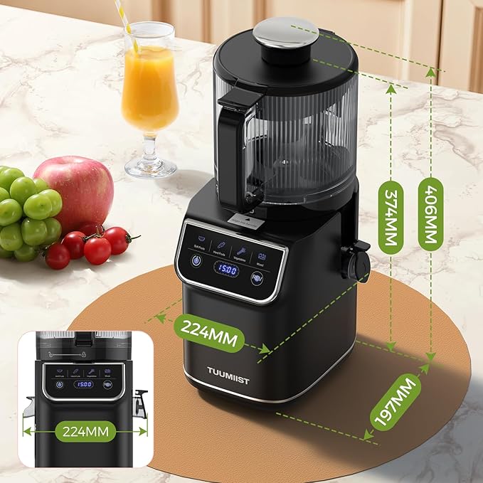 TUUMIIST 3-in-1 Cold Press Juicer Machine, Smart Touch Masticating Juicers for Whole Fruit & Vegetable, 6.5" Wide Chute Slow Juicer for Nut Milk & Sorbet, High Yield, 100oz Large Capacity, Easy Clean