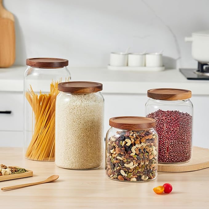 Sweejar Large Glass Candy Jars with Wooden Lids, 1 Gallon Glass Jar with Lid, Sugar/Flour Storage Containers, Big Glass Canisters with Airtight Lid