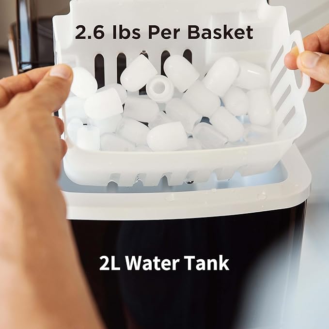 Silonn Countertop Ice Maker Machine - Auto-Cleaning Portable Ice Maker, 26lbs in 24Hrs, 2 Sizes of Bullet Ice for Home Kitchen Office Bar Party, Black