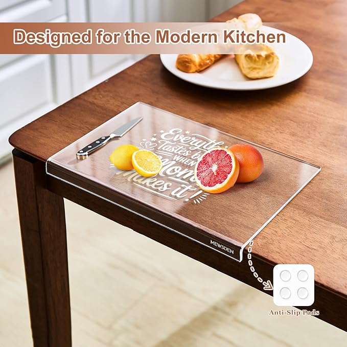 Mom Gifts Set from Daughter Son - Engraved Acrylic Cutting Board with 5-pack Floral Swedish Dishcloth Cooking Gift for Mom Mother Birthday Present Aesthetic Kitchen Decor