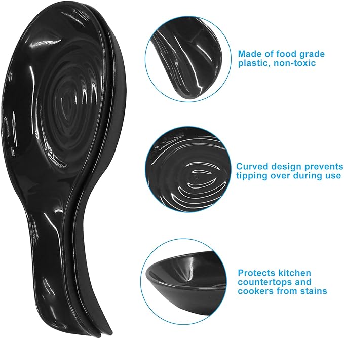 Black Plastic Spoon Rest Set, Serving Spoon holder for Stove Top, Kitchen Utensil Rack for Tongs, Spatulas(4Pcs)