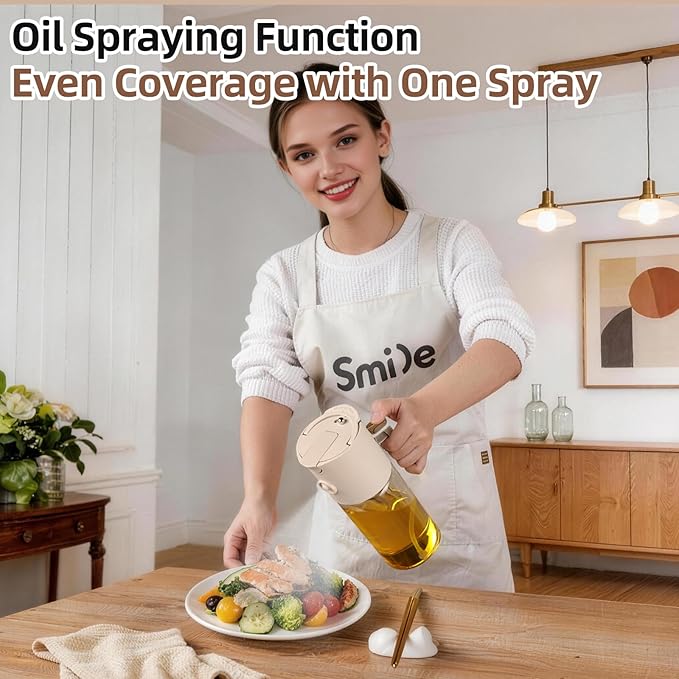 580ml/19.6oz Olive Oil Sprayer Bottle for cooking, 3-in-1 Oil dispenser Bottle + FREE 2-Piece Kitchen gadgets (Basting Brush & Spice Shaker) - Perfect for kitchen, Air Fryer, Baking, BBQ & Salad.