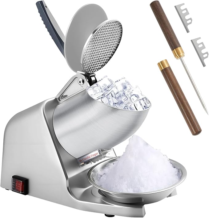 186 lbs/h Dual Blade Ice Shaver Machine, with Extra Blades & Ice Pick, 300W Electric Ice Crusher for Home Use & Commercial, Shaved Ice Machine, ETL-Listed, Silver