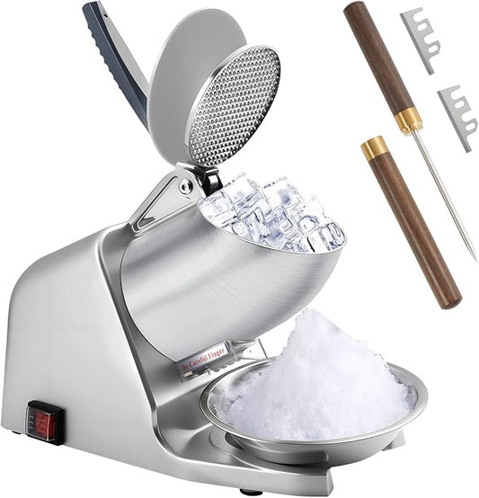 186 lbs/h Dual Blade Ice Shaver Machine, with Extra Blades & Ice Pick, 300W Electric Ice Crusher for Home Use & Commercial, Shaved Ice Machine, ETL-Listed, Silver