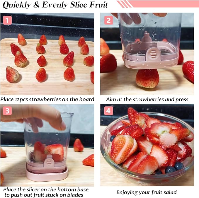 Creative Strawberry & Fruit Slicer - Detachable Cutter with Push Plate (Pink)