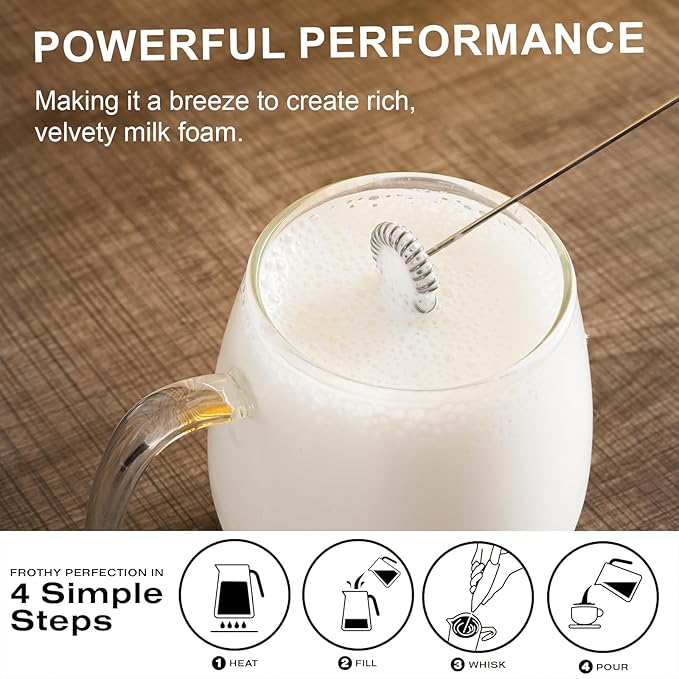 Milk Frother Handheld,Mini Drink Mixer and Coffee Blender Frother for Coffee Bar Accessories, Matcha Whisk,Latte, Cappuccino, Frappe, Hot Chocolate, Egg,Kitchen Essentials Gift (White)