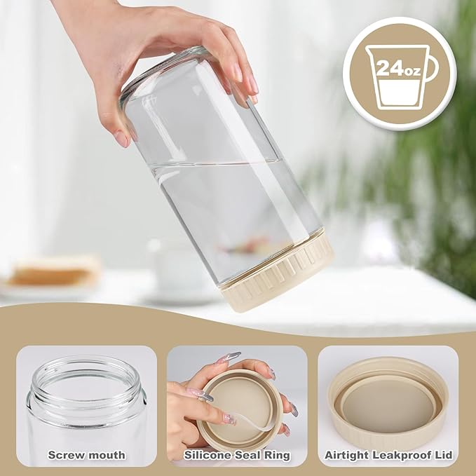 SHOWIN Overnight Oats Containers with Lids, 24oz Glass Jars with Lids 8 pcs, Apricot, Wide Mouth Mason jars for Salad, Yogurt, Snacks, Meal Prep