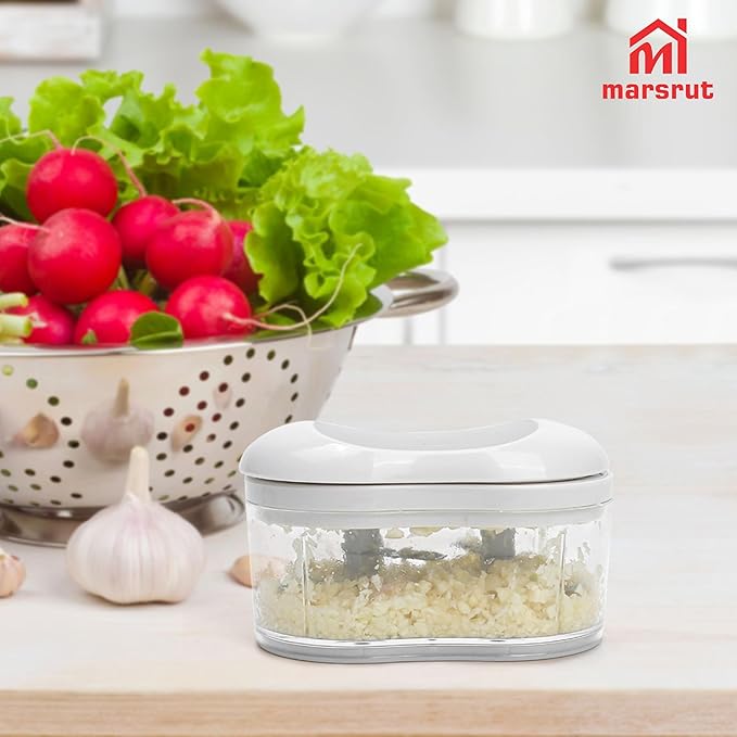 Garlic Dicer Push Chopper, Manual Hand Press Picador De Ajo, Food Mincer Cutter Slicer for Onion Vegetable Chili Peppers Fruits, Small Portable Handheld Easy Processor Shredder for Household Kitchen