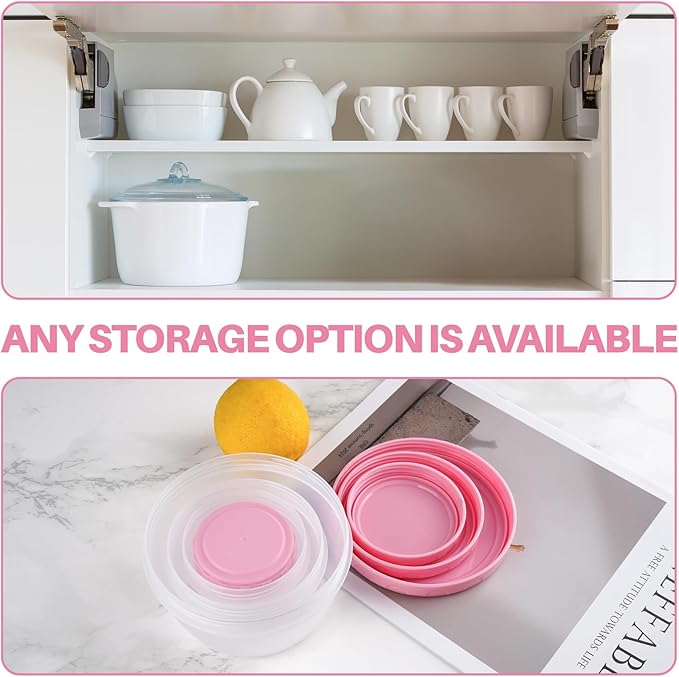 16 Piece Food Storage Containers with Lids (1Oz-45Oz), Leakproof BPA-Free Bowls Set with Pastel Color Lids for Soup, Snacks, Condiment, Salad Dressing & Sauce, Space Saving Nesting Design