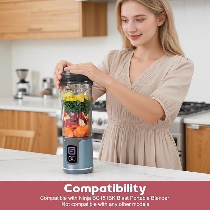 18oz Blending Vessel Accessories Compatible with Ninja Blast Portable Blender BC151BK, Upgraded 180° Flip Lid & Leak-Proof Travel Handle, Personal Blender Cup Replacement for Gym, Office and Outdoor
