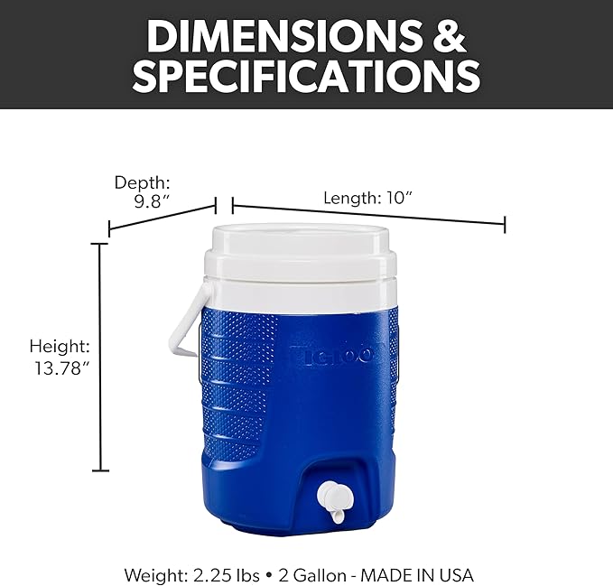 Igloo 2 Gallon Portable Sports Cooler Water Beverage Dispenser, Insulated Cooler Dispenser, Majestic Blue