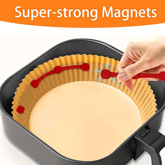 12Pcs Air Fryer Magnets Silicone Buckle for Holding Parchment Paper Liners, Upgraded High-Temp Resistant Air Fryer Accessories Locks Disposable Liners Safely (Red)