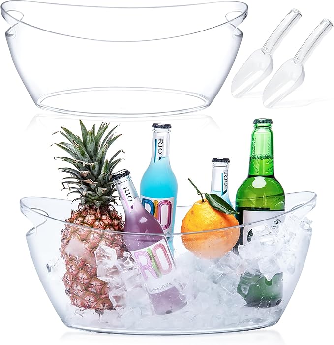 Ice Buckets for Parties, 2 PCS Ice Bucket for Cocktail Bar, 5.5L Drink Buckets for Parties, Wine Cooler, Champagne, Cocktails, Beer Chiller with 2 Ices Bucket Scoop(Clear)