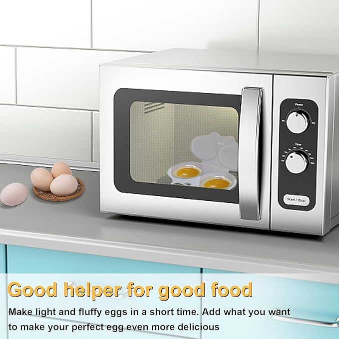 White Egg Poacher, Microwave Egg Boiler Poacher, 2 Cavity Nonstick Poached Egg Maker With Lid, Microwave Egg Poacher, Egg Cooker, Double Drain Poached Cups Dining Specialty Cookware