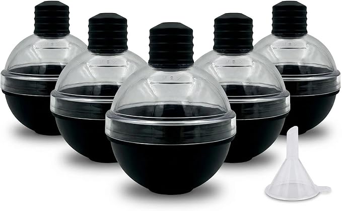 Whiskey Ice Ball Mold 5 Pack, 2.6 Inch Large Sphere Ice Maker with Lids, Food Grade Silicone Easy Release Ice Cube Molds for Home Bar, Cocktail, Bourbon, Scotch, Reusable Ice Ball Maker for Parties