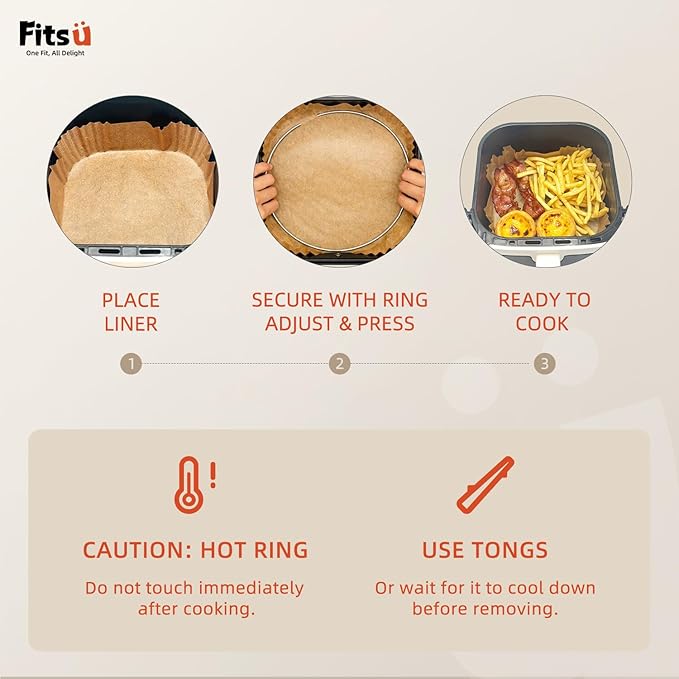 Air Fryer Liners Disposable, 8 Inch Square Parchment Paper for Air Fryer with Reusable Safety Ring, 400 Pcs Non-Stick Air Fryer Accessories