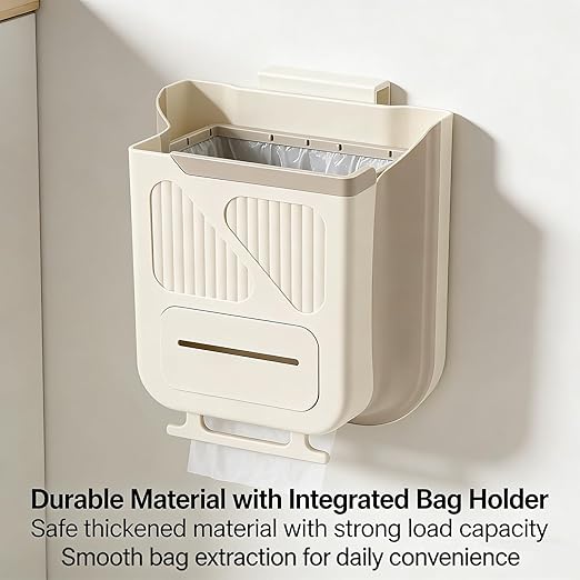 Foldable Hanging Trash Can for Kitchen Cabinet Door, Collapsible Trash Bin with Hook, Small Space Saving Kitchen Trash Can for Rv Bathroom Bedroom (A, 10L)