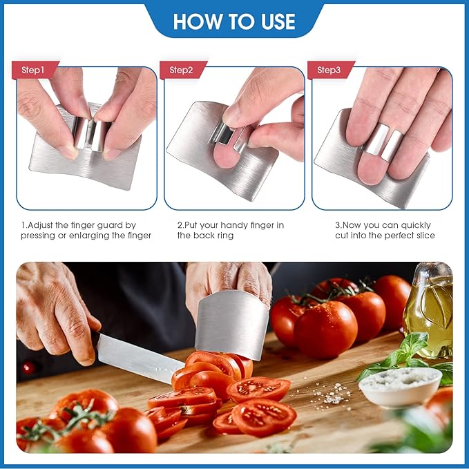Chengu 9 Pieces Finger Guard for Cutting Vegetables, Stainless Steel Protector, Knife, Thumb Peelers Onion Holder Slicer Kitchen Tool Avoid Hurting When Slicing and Chopping