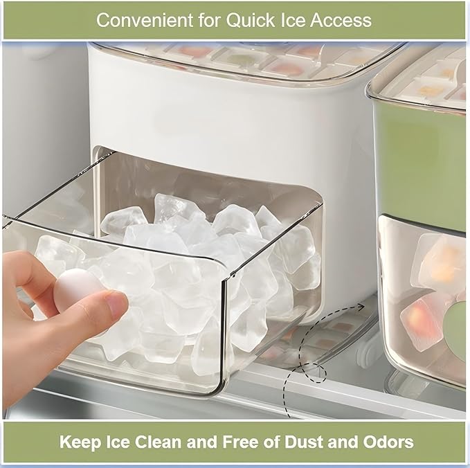 Ice Cube Tray with Lid & Bin Ice Maker Ice Trays for Freezer Ice Container- Reusable Ice Mold for Whiskey, Cocktail, Coffee, Beer Drinks with Ice Trays Ice Tongs (Green)