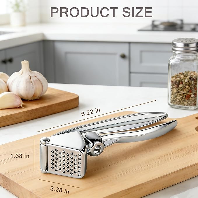 2-Pack Heavy Duty Garlic Press, Hingeless Zinc Alloy Garlic Crusher & Mincer, Ergonomic, Easy to Clean and Dishwasher Safe
