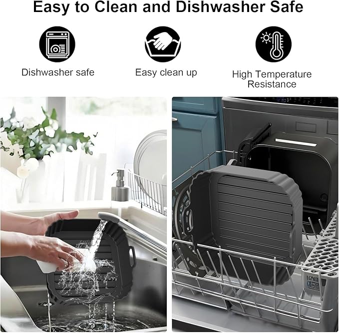 Square Silicone Air Fryer Liners 2 Pack, Compatible with Ninja AF141 181, 8.5 Inch Air Fryer Liners for COSORI 5-6.5 QT, Reusable Silicone Basket, Air Fryer Accessories