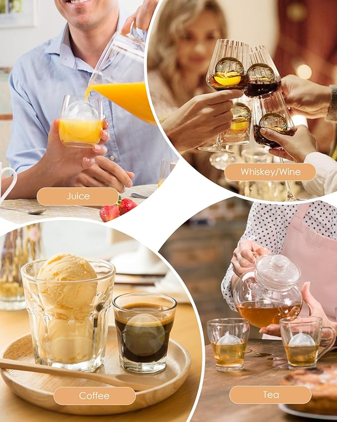 Large Ice Ball Molds for Whiskey & Cocktails with Funnel Lid - Big Sphere Ice Cube Trays for Drinks, Bourbon, and Wine, Silicone Round Ice Maker for Freezer (Set of 4) - Reusable Easy-Release Ice Tray