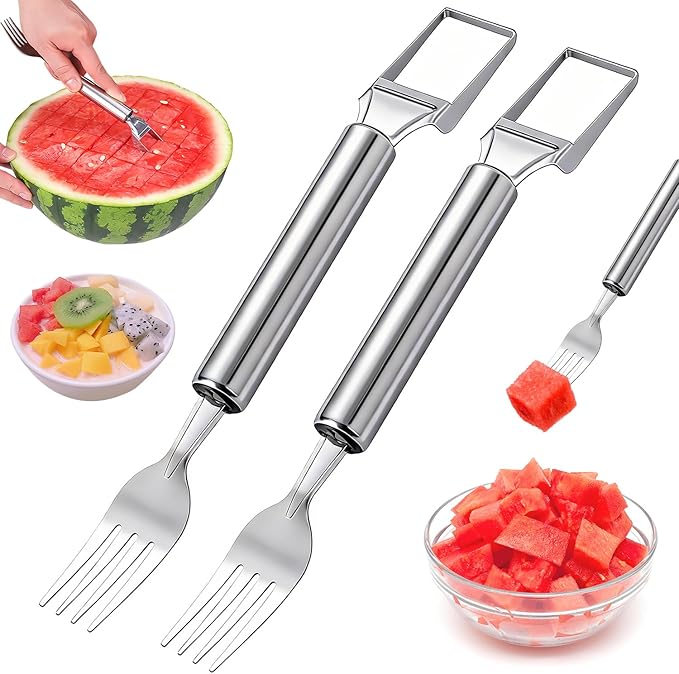 2-In-1 Stainless Steel Fruit Cutter ，2026 New Watermelon Fork Slicer Cutting Tool，Summer Watermelon Cutter Slicer Tool for Home Party Camping Kitchen Gadget (2Pcs)