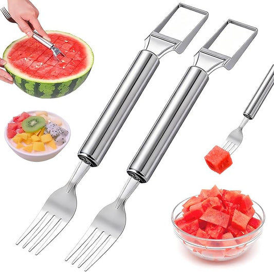 2-In-1 Stainless Steel Fruit Cutter ，2026 New Watermelon Fork Slicer Cutting Tool，Summer Watermelon Cutter Slicer Tool for Home Party Camping Kitchen Gadget (2Pcs)