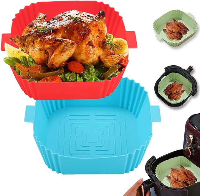 LYHOLKEER 2Pcs Silicone Air Fryer Liners 7.6inch for 3 to 6QT Air Fryer,Reusable,Easy To Clean,Non-Stick,Square Airfryer Liners for Ninja COSORI Chefman Gourmia Cuisinart Instant Pot Air Fryer