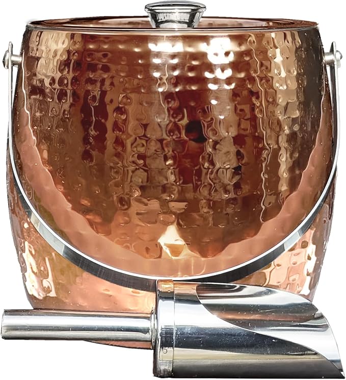 BREKX 3QT Insulated Ice Bucket for Parties with Lid and Scoop- Sweat-Free One Bottle Wine Chiller/Champagne Bucket or Ice Bucket for Cocktail Bar, Leak Proof & Easy to Clean, Rose Gold