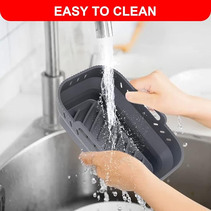 Small Air Fryer Silicone Liners, 7.56 x 5.12 inch Small Rectangle Collapsible Airfryer Liner, Reusable Non-Stick Baking Trays for Ninja DZ201/DZ401/DZ550 Instant Air Fryer, 2 Pack (Grey+Black)