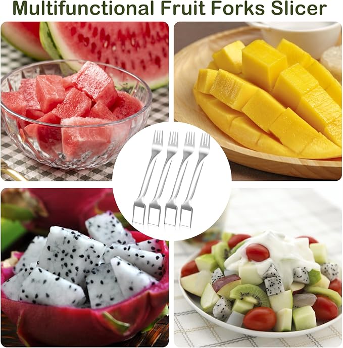 4 Pcs Watermelon Fork Slicer Cutter, Stainless Steel 2-in-1 Watermelon Fork Slicer, Portable Watermelon Fork Watermelon Cutter Slicer Tool Fruit Forks Slicer for Home Party Camping Kitchen Gadget