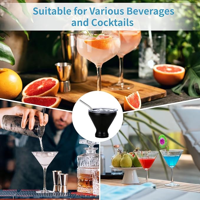 Stainless Steel Martini Glasses with Lids and Straws, Martini Glasses Set of 4, Perfect for Home Bar, Beach, and Picnics, Quality Double-Wall Insulated Tumblers, 10 oz