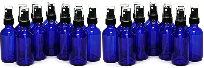 Vivaplex 2 oz Glass Bottles, with Black Fine Mist Sprayers, Cobalt Blue, 12-Count (Pack of 2)