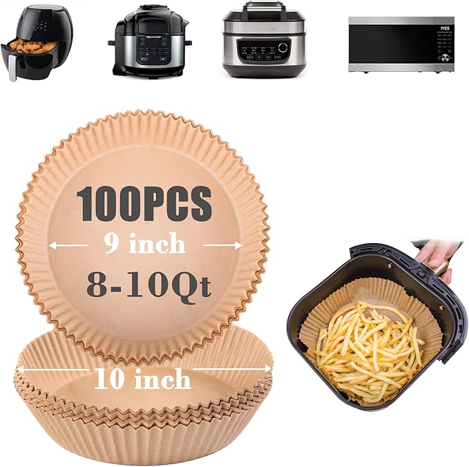 GOAUS Air Fryer 125 Pcs Round Paper Liners Disposable [Extra Large] for 8 Qt or Above Basket, 9 inch Unbleached Non-stick Parchment Paper