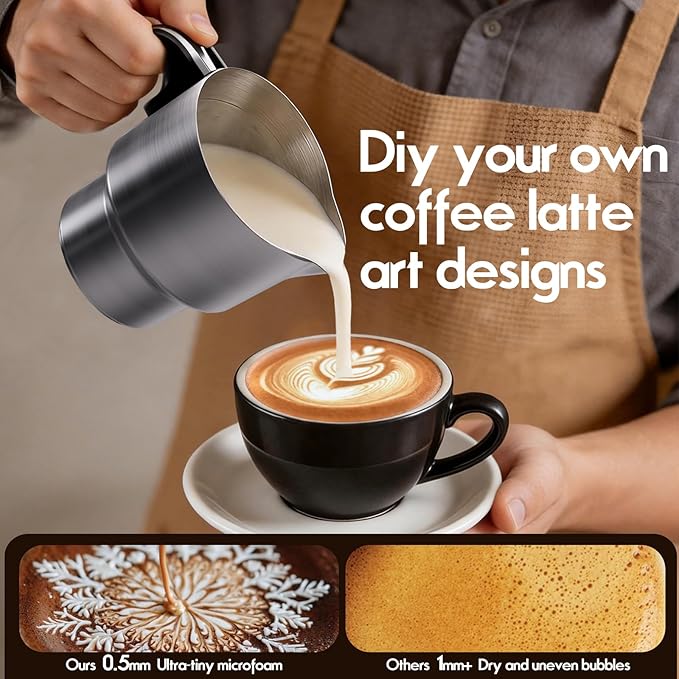 PULZO 5 IN 1 Milk Frother and Steamer, Electric Frother with Detachable Stainless Steel Jug, 17 OZ Hot & Cold Foam Maker for Coffee, Latte, Cappuccino, Hot Chocolate, Silent Operation, BPA