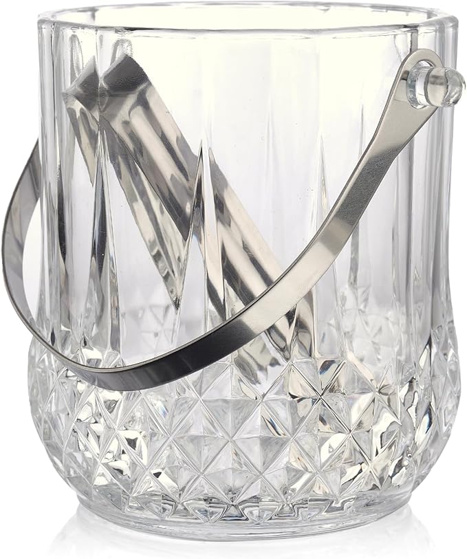 Glass Ice Bucket with Handle & Tongs - 37oz Capacity, Clear, Serving Tongs