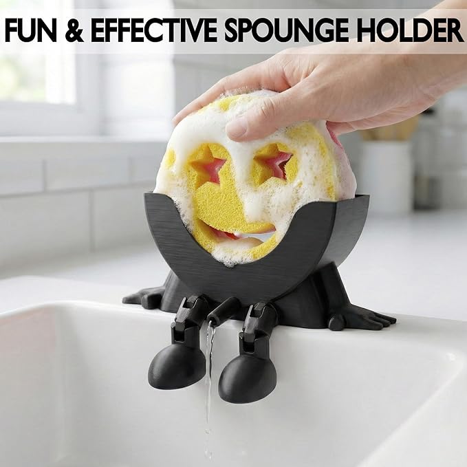 Cute Hanging Sponge Holder with Drainage & Legs, 3D Printed Funny Sink Stand for Round Sponges, Aesthetic Kitchen Sink Edge Organizer, Countertop Decor, Quick-Drying Storage Cleaning Gadget