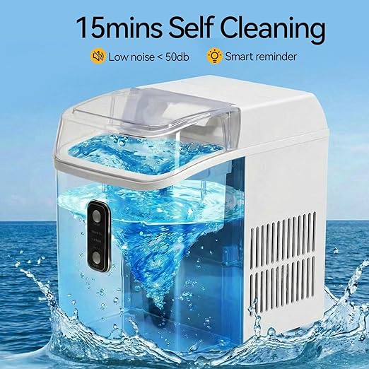 NEWBULIG Nugget Ice Makers Countertop, Portable Nugget Ice Machine, Ready in 6 Mins, 24lbs in 24Hrs, Auto-Cleaning, with Basket and Scoop, for Home, Kitchen, RV, Camping, White
