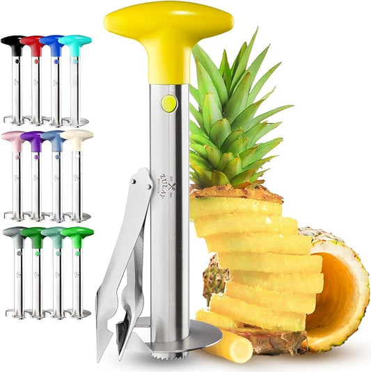 Zulay Kitchen Stainless Steel Pineapple Corer & Slicer – Heavy Duty Pineapple Cutter & Eye Removal Tool – Effortless Core Remover Tool with Sharp Reinforced Blade & Ergonomic Handle - Yellow