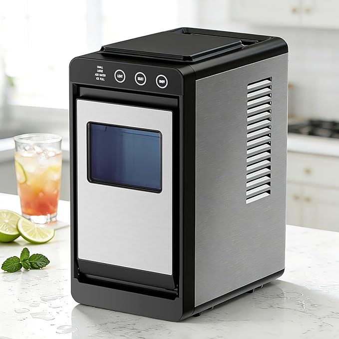 Antarctic Star Countertop Ice Maker Machine - 26.5lbs/24H, 8 Bullet Ice in 6 Mins, Self-Cleaning Portable Ice Maker with 2 Ice Sizes, Touch Display & Blue Light for Home, Office, Bar,Steel