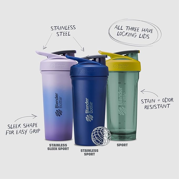 BlenderBottle Strada Tritan Shaker Bottle with Locking Lid, 28-Ounce, White